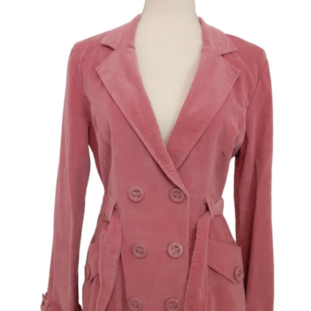 SOLD!!!! Adrianna Pink Corduroy Pea Coat with front pockets and Tie Belt.